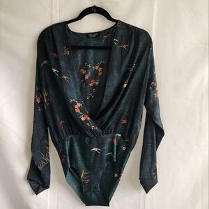 Zara Floral Patterned Teal Fabric bodysuit